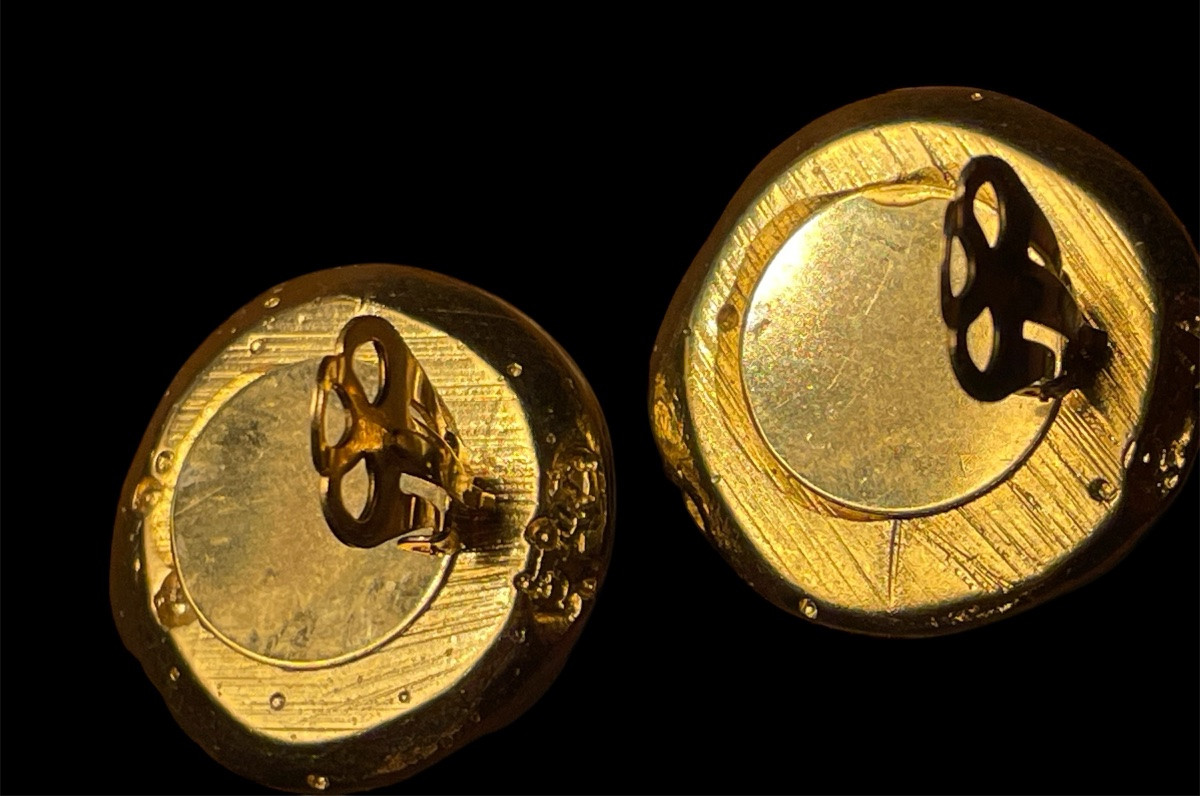 Vintage Gold-tone Jacky De G Designer Couture Clip-on Earrings-photo-2