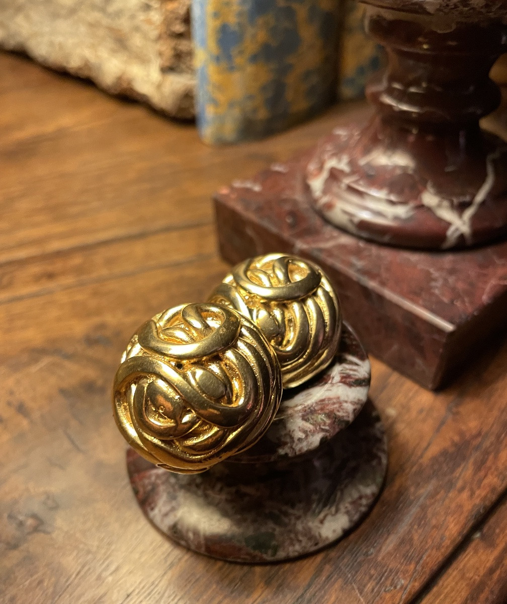 Vintage Gold-tone Jacky De G Designer Couture Clip-on Earrings-photo-6