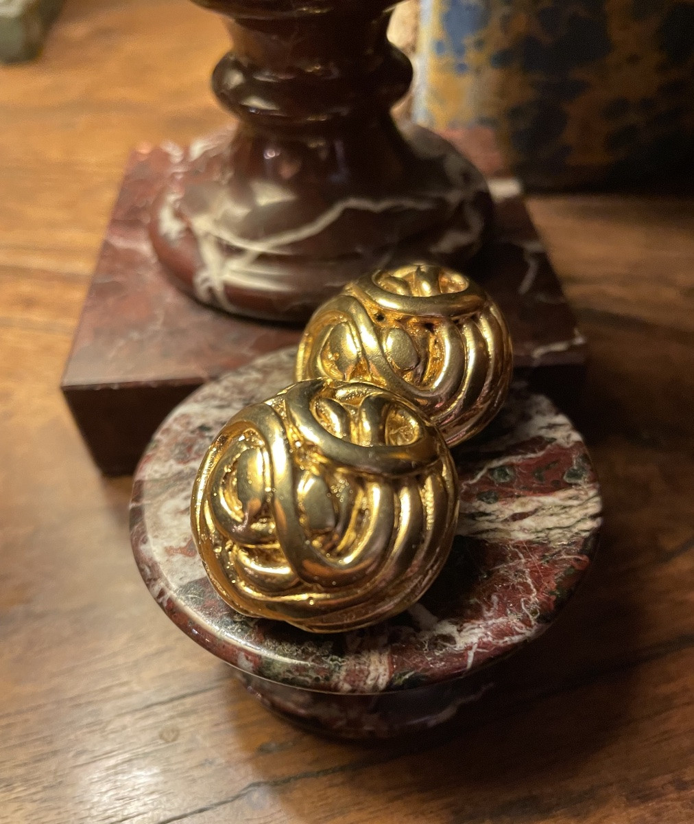 Vintage Gold-tone Jacky De G Designer Couture Clip-on Earrings-photo-8
