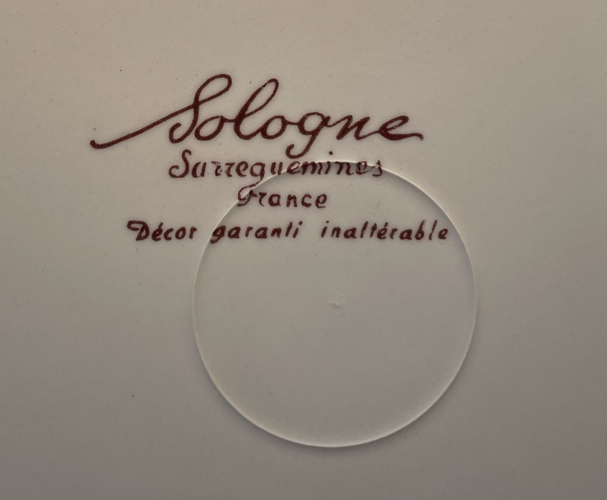 12 ASSIETTES EN FAÏENCE DE SARREGUEMINES MODÈLE SOLOGNE DÉCOR OISEAUX BÉCASSE CYNÉGÉTIQUE -photo-4