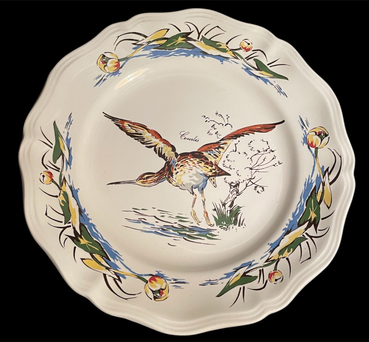 12 ASSIETTES EN FAÏENCE DE SARREGUEMINES MODÈLE SOLOGNE DÉCOR OISEAUX BÉCASSE CYNÉGÉTIQUE -photo-2
