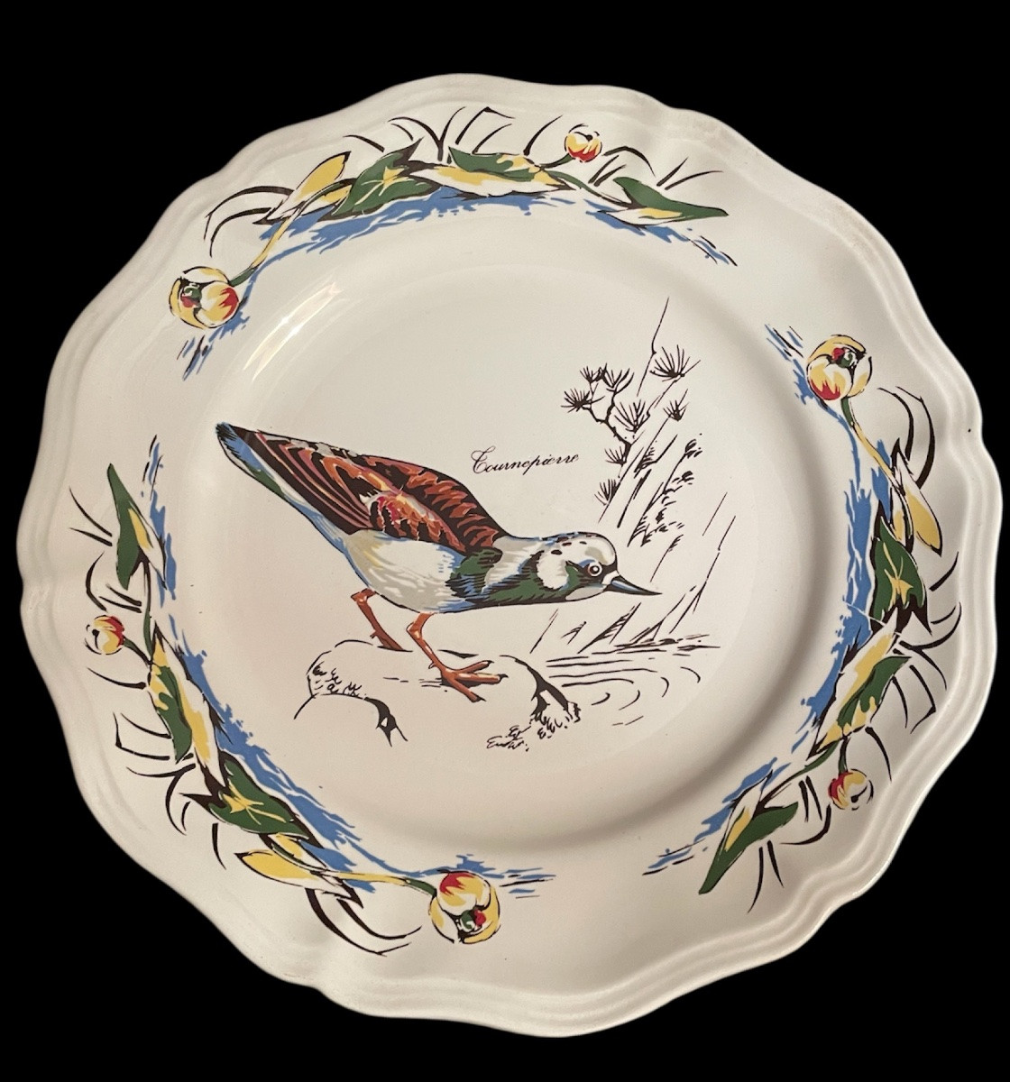 12 ASSIETTES EN FAÏENCE DE SARREGUEMINES MODÈLE SOLOGNE DÉCOR OISEAUX BÉCASSE CYNÉGÉTIQUE -photo-5