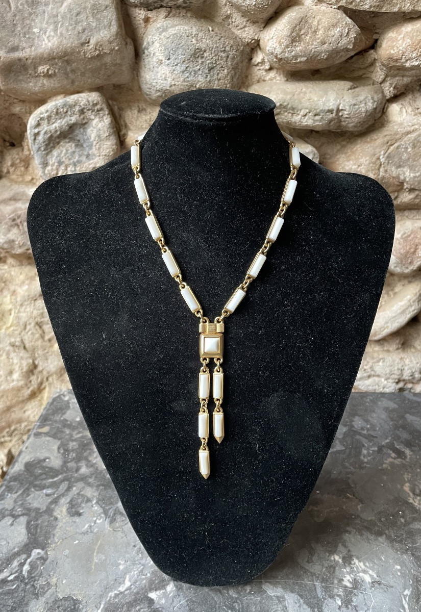 Guy Laroche Couture Necklace In Gold-plated Metal And Vintage Ceramic -photo-5