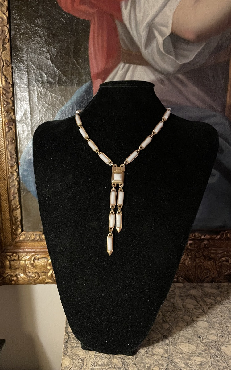 Guy Laroche Couture Necklace In Gold-plated Metal And Vintage Ceramic -photo-8