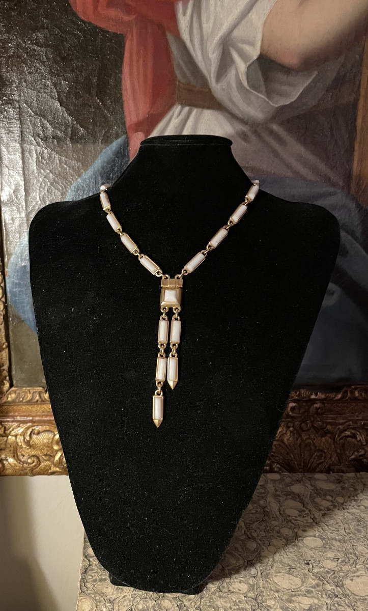 Guy Laroche Couture Necklace In Gold-plated Metal And Vintage Ceramic 