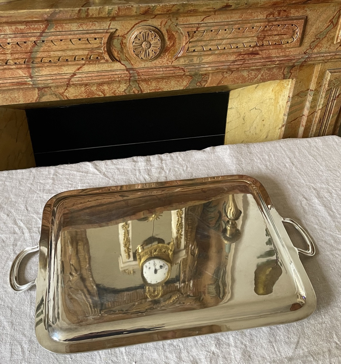 PLATEAU EN MÉTAL ARGENTÉ COURONNE COMTALE  NOBLESSE COMTE NOBLE ARMOIRIES ARGENTERIE -photo-6