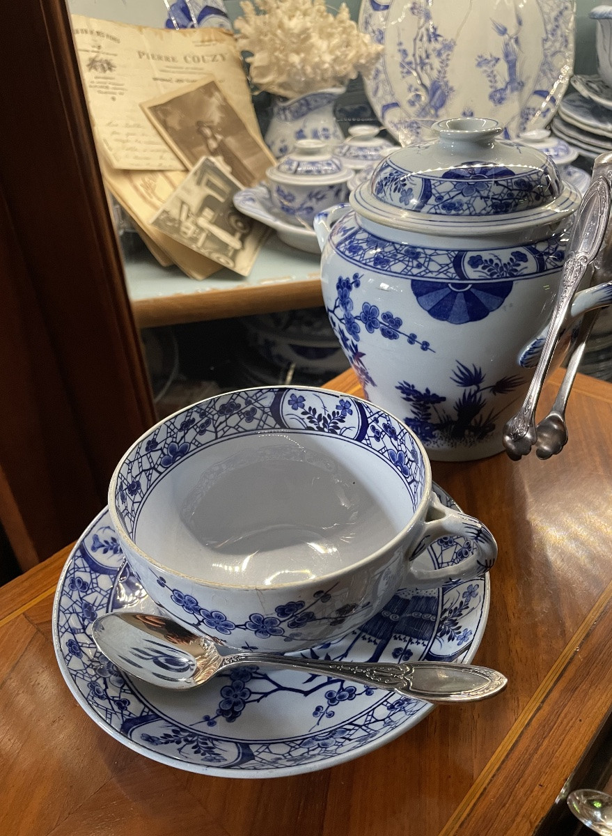 12 Ercuis House Silver-plated Metal Coffee Spoons And Sugar Tongs, Empire Silverware Pattern -photo-1