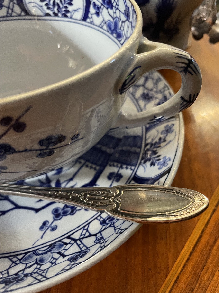 12 Ercuis House Silver-plated Metal Coffee Spoons And Sugar Tongs, Empire Silverware Pattern -photo-2