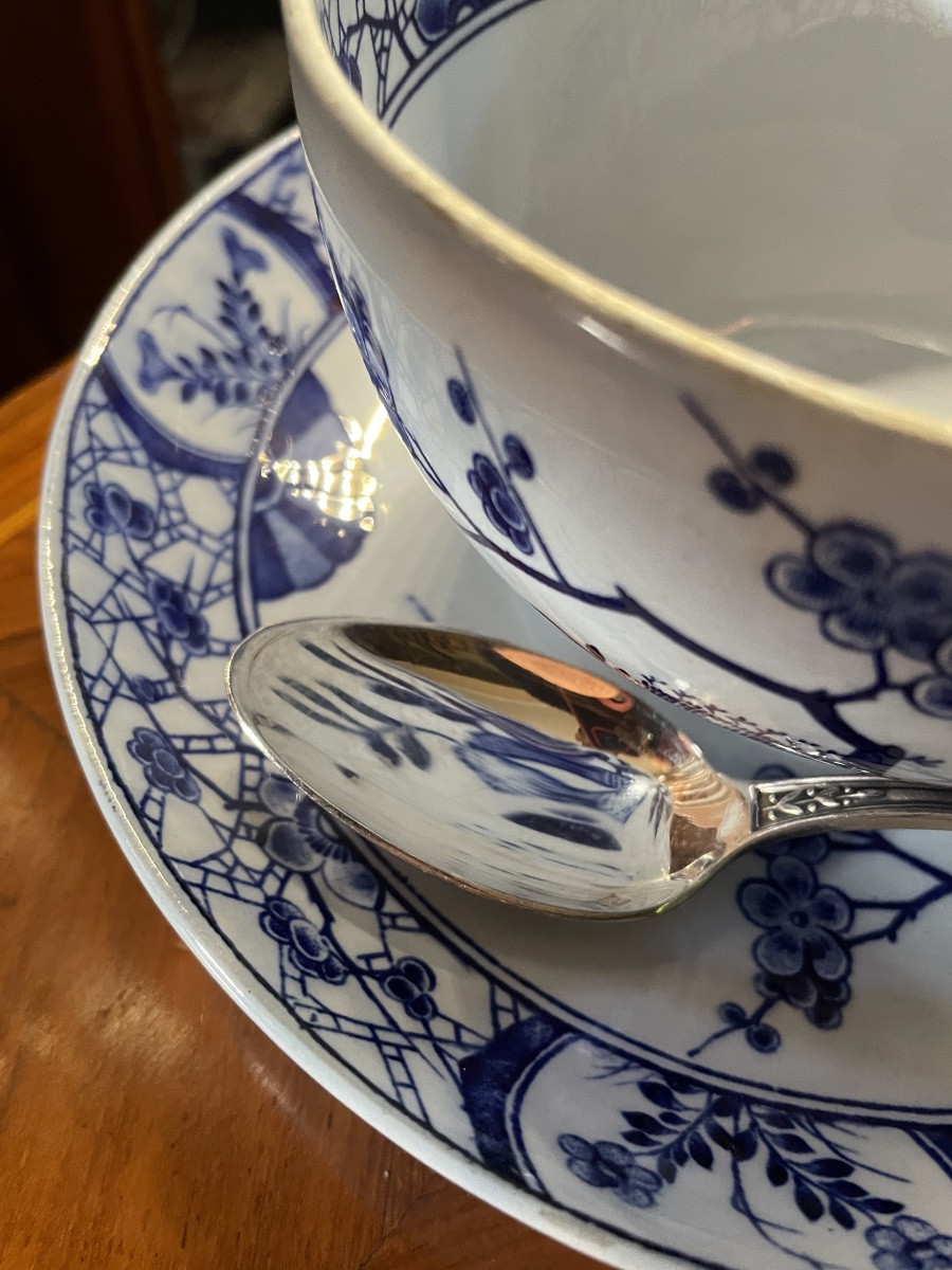 12 Ercuis House Silver-plated Metal Coffee Spoons And Sugar Tongs, Empire Silverware Pattern -photo-5