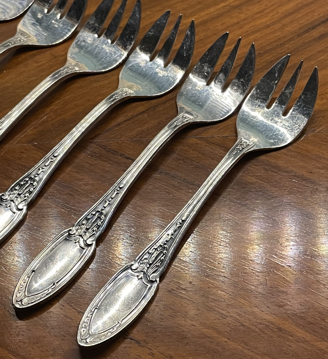 12 Ercuis Oyster Forks In Silver-plated Metal, Empire Model, Silverware, Shells-photo-7