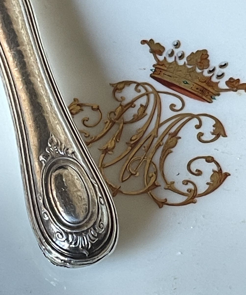 SÉRIE DE 6 COUTEAUX À FRUITS OU ENTREMETS ARGENT MASSIF  POINÇON MINERVE STYLE LOUIS XVI  -photo-2