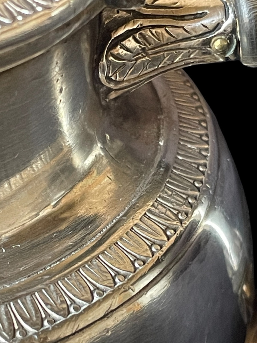 THÉIÈRE EN MÉTAL  ARGENTÉ DE L'ORFÈVRE CAYLAR & BAYARD GRAVÉE D'UNE COURONNE IMPÉRIALE  NOBLE -photo-2