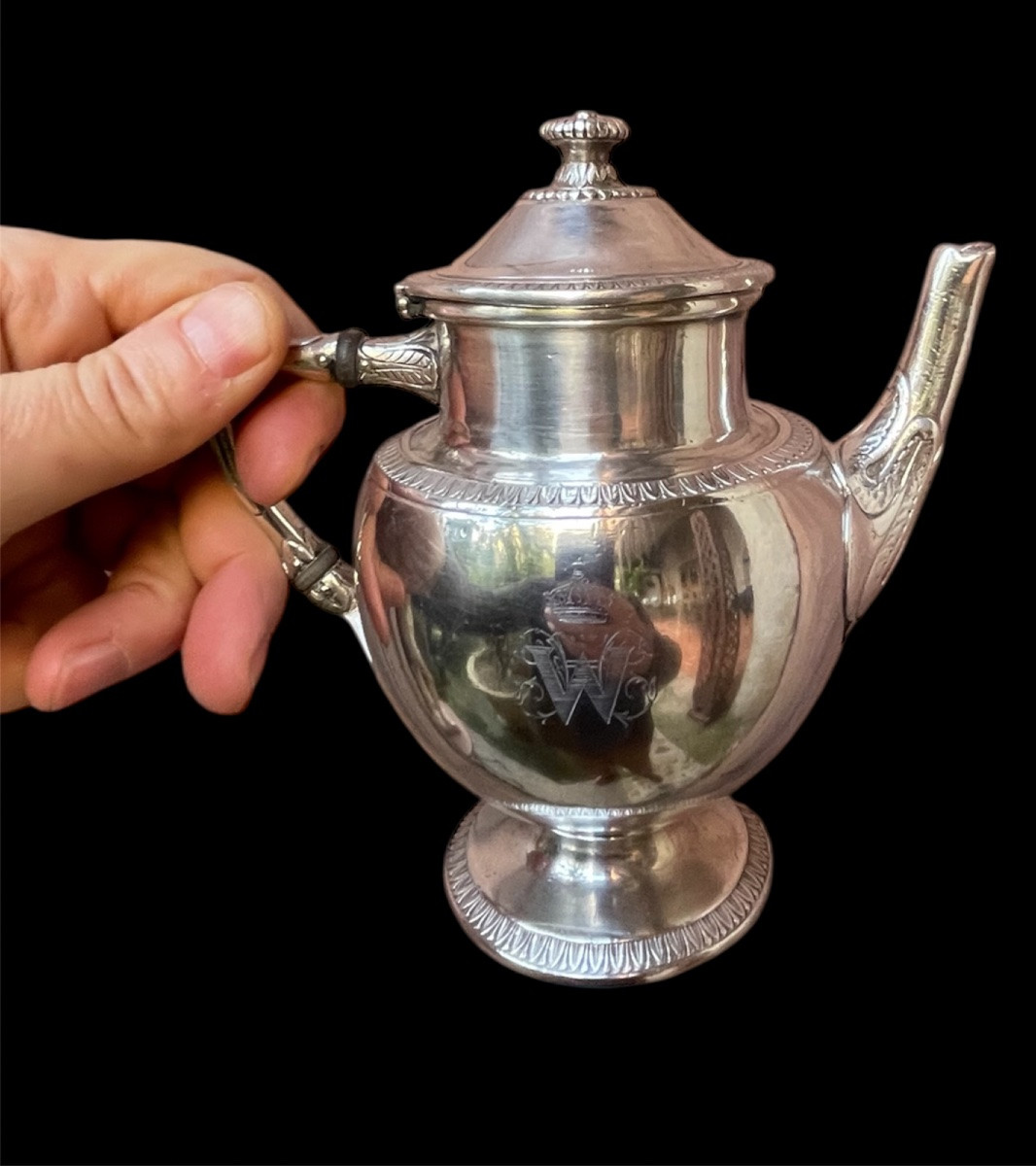 THÉIÈRE EN MÉTAL  ARGENTÉ DE L'ORFÈVRE CAYLAR & BAYARD GRAVÉE D'UNE COURONNE IMPÉRIALE  NOBLE -photo-6