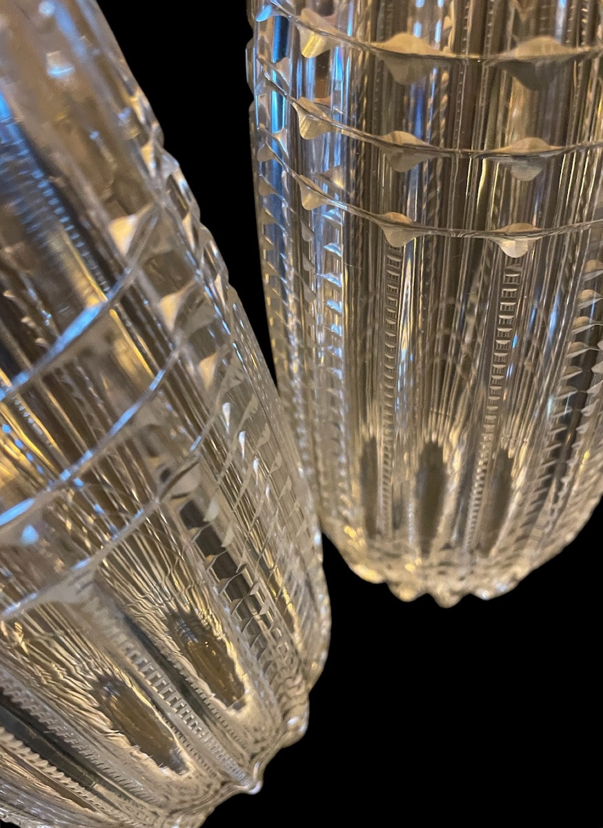 PAIRE DE VASES EN CRISTAL TAILLÉ À MONTURE PERLÉE  STYLE LOUIS XVI VERS 1920 -1930 ART DÉCO -photo-3