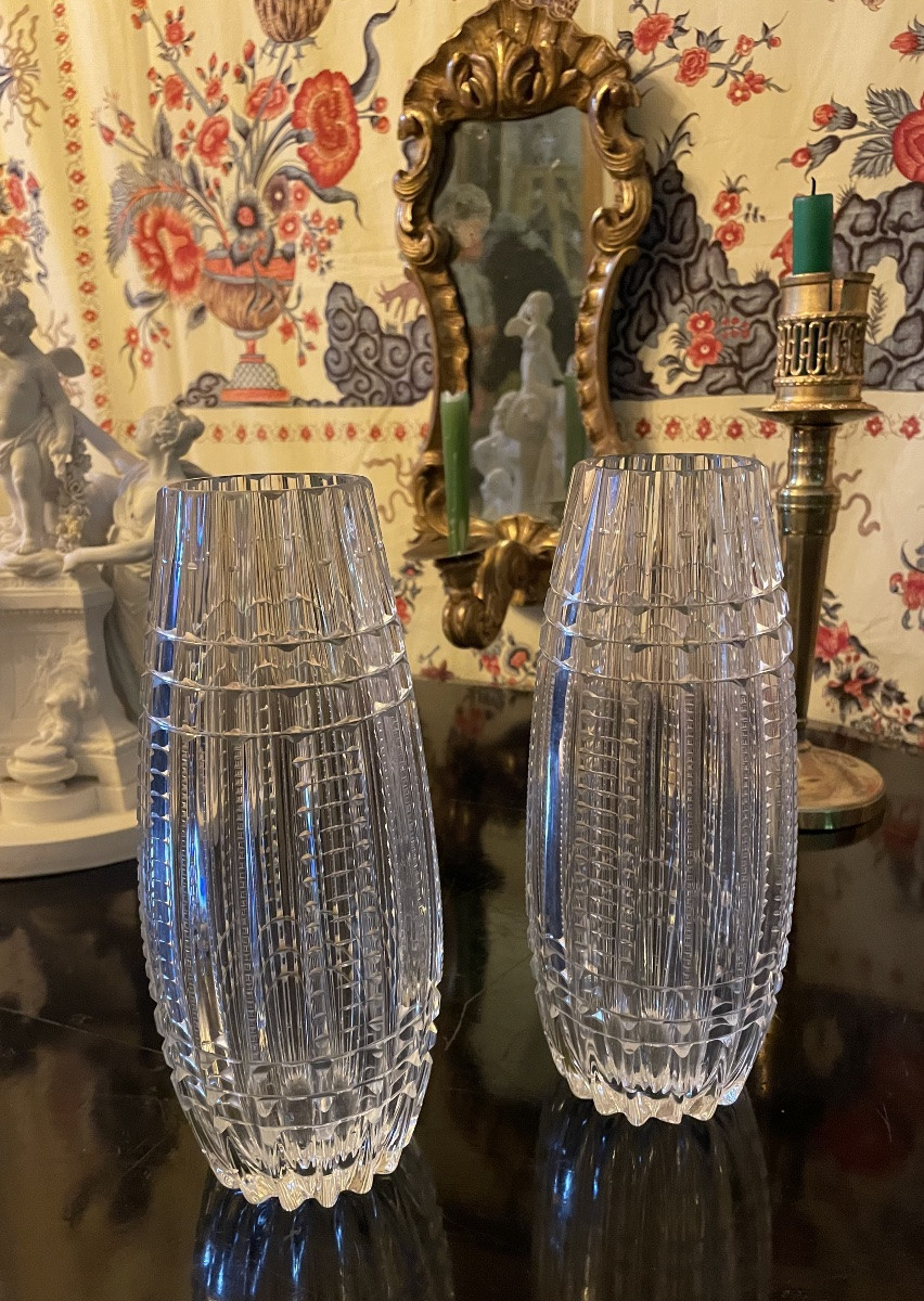 PAIRE DE VASES EN CRISTAL TAILLÉ À MONTURE PERLÉE  STYLE LOUIS XVI VERS 1920 -1930 ART DÉCO -photo-7