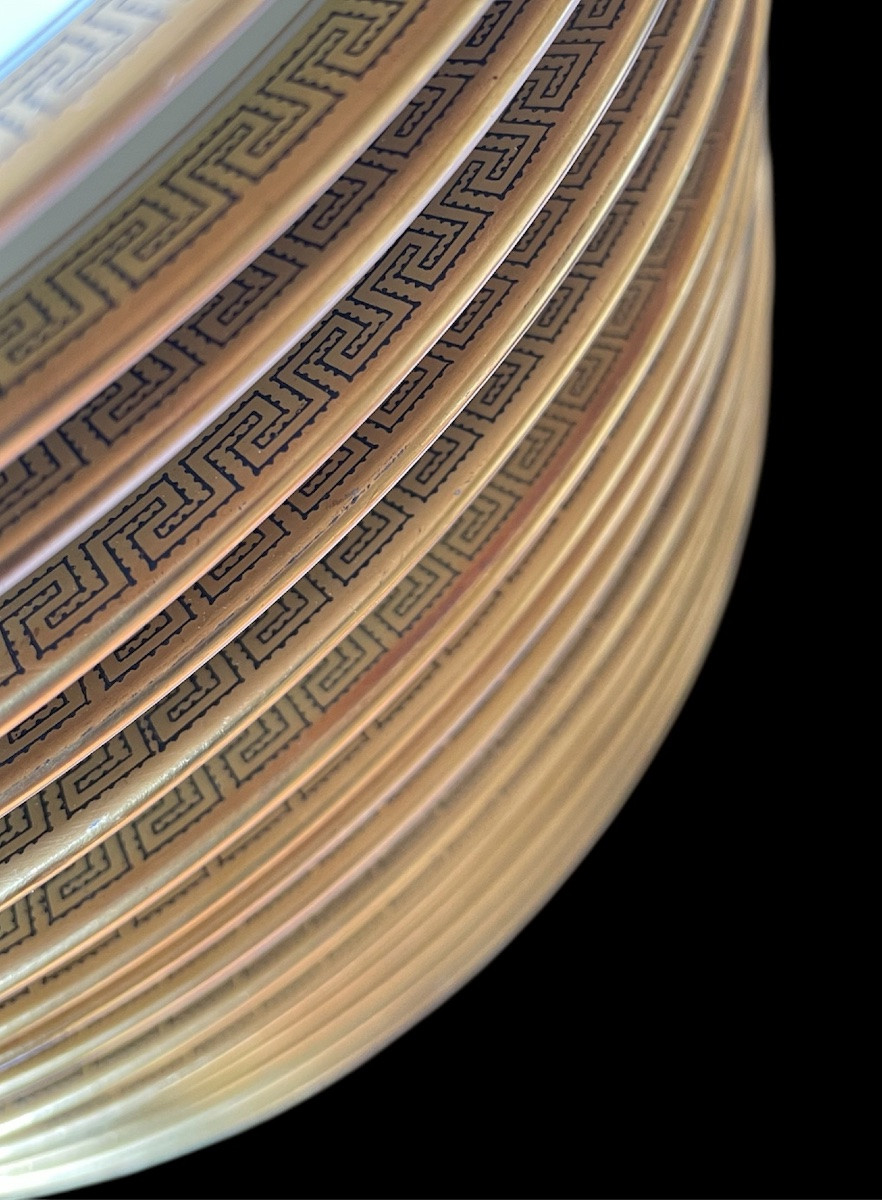 Limoges Porcelain Dinner Service By Maison Vignaud, With A Gilded Greek Geometric Frieze-photo-7