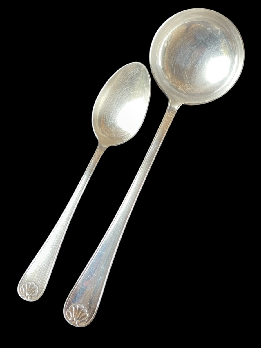 62-piece Silver-plated Flatware Set, Stylized Art Deco Shell Design, Jean Amiel 1930-photo-4