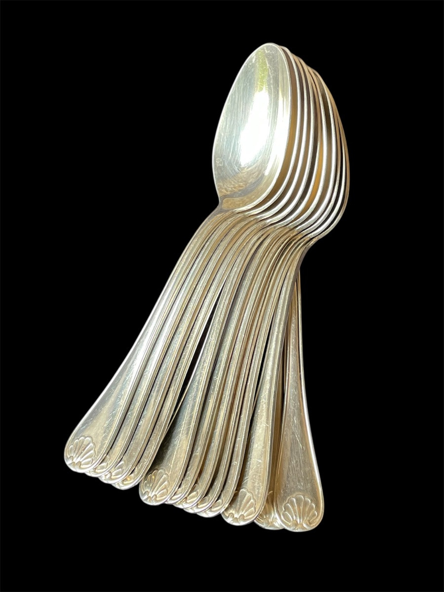 62-piece Silver-plated Flatware Set, Stylized Art Deco Shell Design, Jean Amiel 1930-photo-6