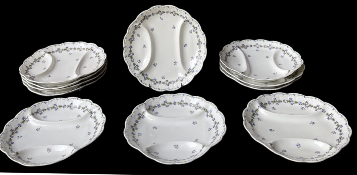 12 ASSIETTES À ASPERGES THÉODORE HAVILAND MODÈLE  AUX BLEUETS   PORCELAINE DE LIMOGES  BARBEAUX-photo-4