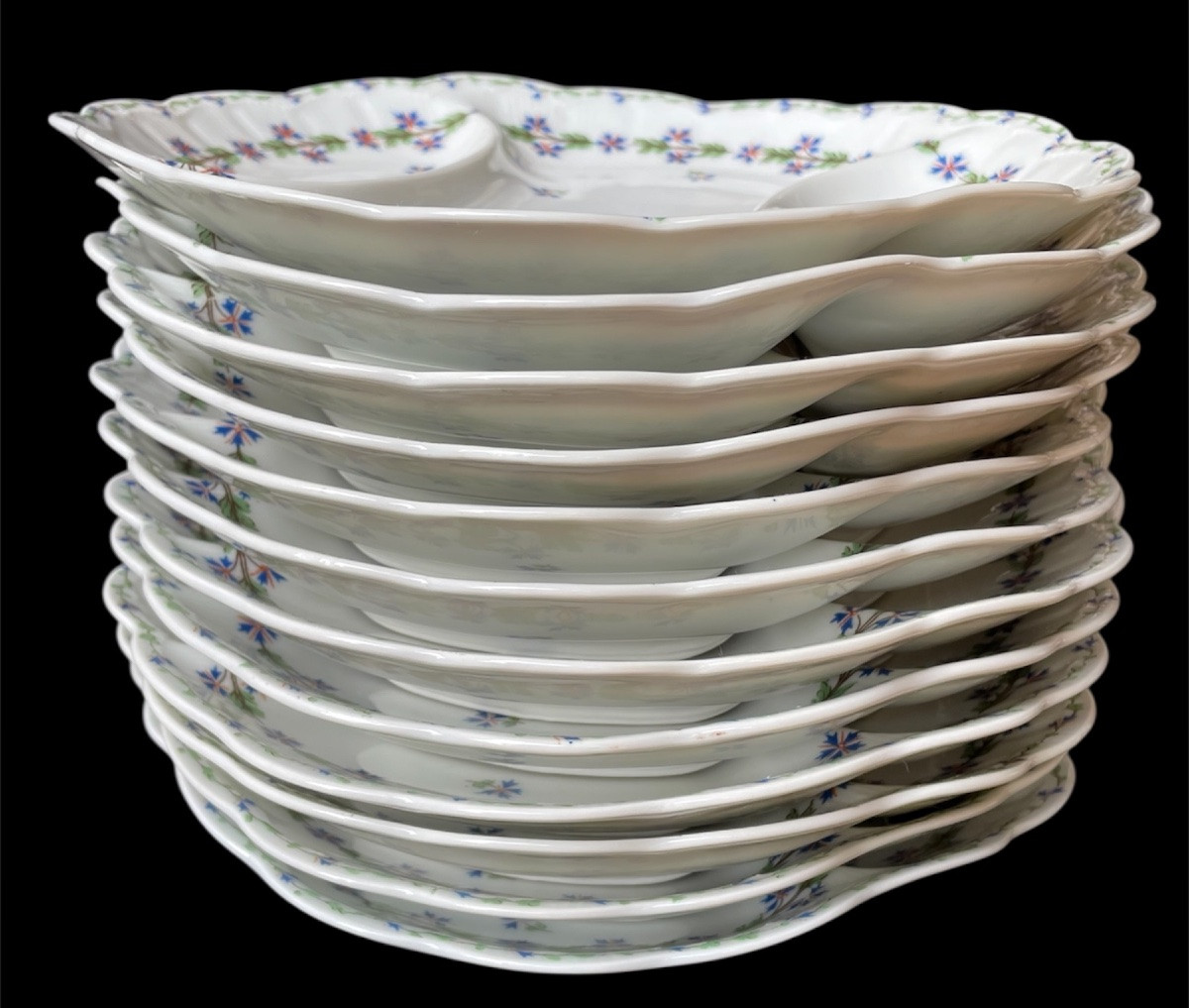 12 ASSIETTES À ASPERGES THÉODORE HAVILAND MODÈLE  AUX BLEUETS   PORCELAINE DE LIMOGES  BARBEAUX-photo-5