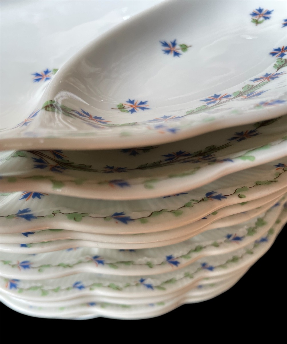 12 ASSIETTES À ASPERGES THÉODORE HAVILAND MODÈLE  AUX BLEUETS   PORCELAINE DE LIMOGES  BARBEAUX-photo-8