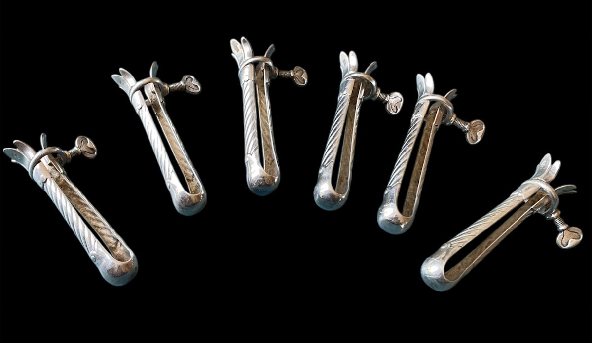 Set Of 6 Chopped Sleeve Knobes By The Goldsmith Caylar And Bayard 1920-1930 Silver Plated -photo-1