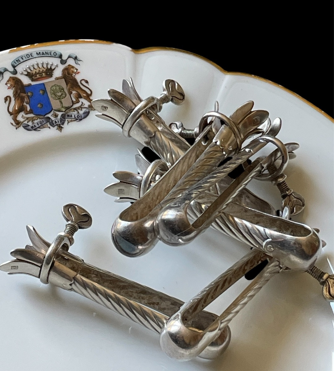 Set Of 6 Chopped Sleeve Knobes By The Goldsmith Caylar And Bayard 1920-1930 Silver Plated -photo-5