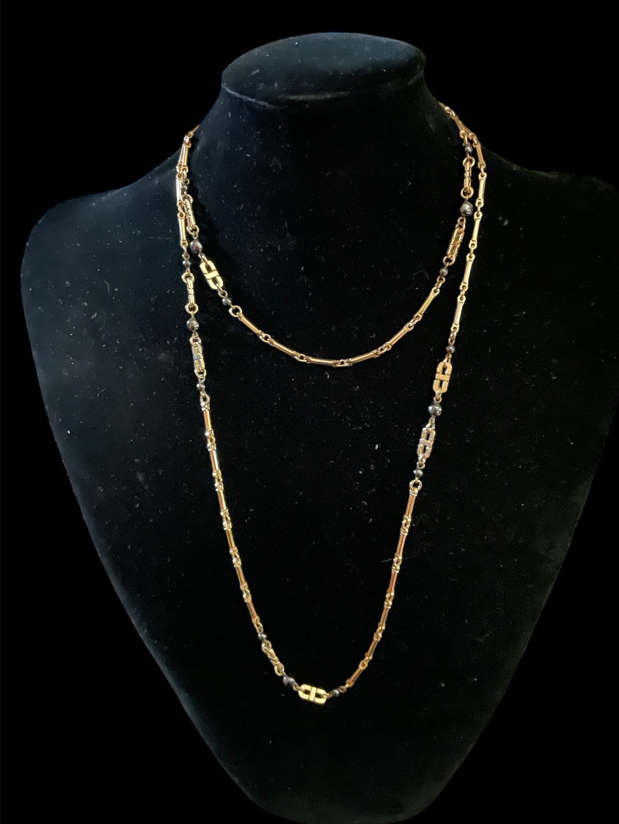 Vintage 1970s Gold-plated Metal Necklace By Ungaro, Emmanuel Ungaro Couture Jewelry -photo-2