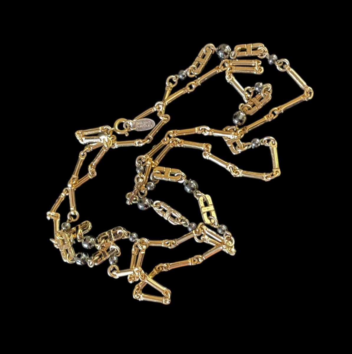 Vintage 1970s Gold-plated Metal Necklace By Ungaro, Emmanuel Ungaro Couture Jewelry -photo-3