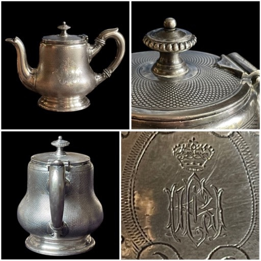 THÉIÈRE ÉGOISTE EN MÉTAL ARGENTÉ DE L'ORFÈVRE KRUPP BERNDORF GRAVÉE D'UNE COURONNE IMPÉRIALE 