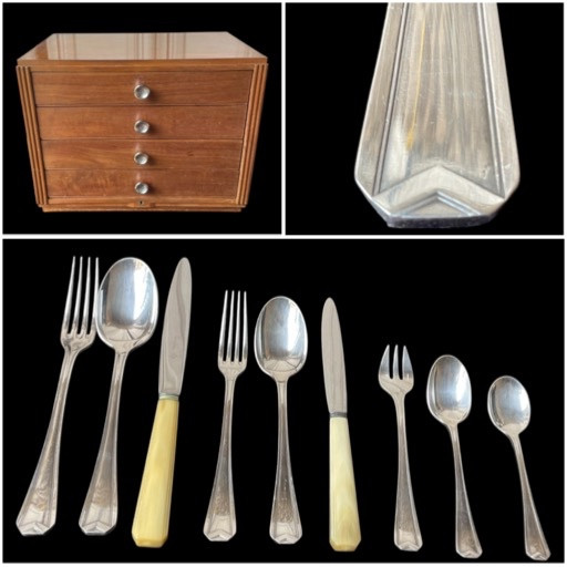 MÉNAGÈRE DE LA MAISON CHRISTOFLE  144 PIÈCES  MODÈLE CHEVRON PAR LUC LANEL  EN MÉTAL ARGENTÉ  