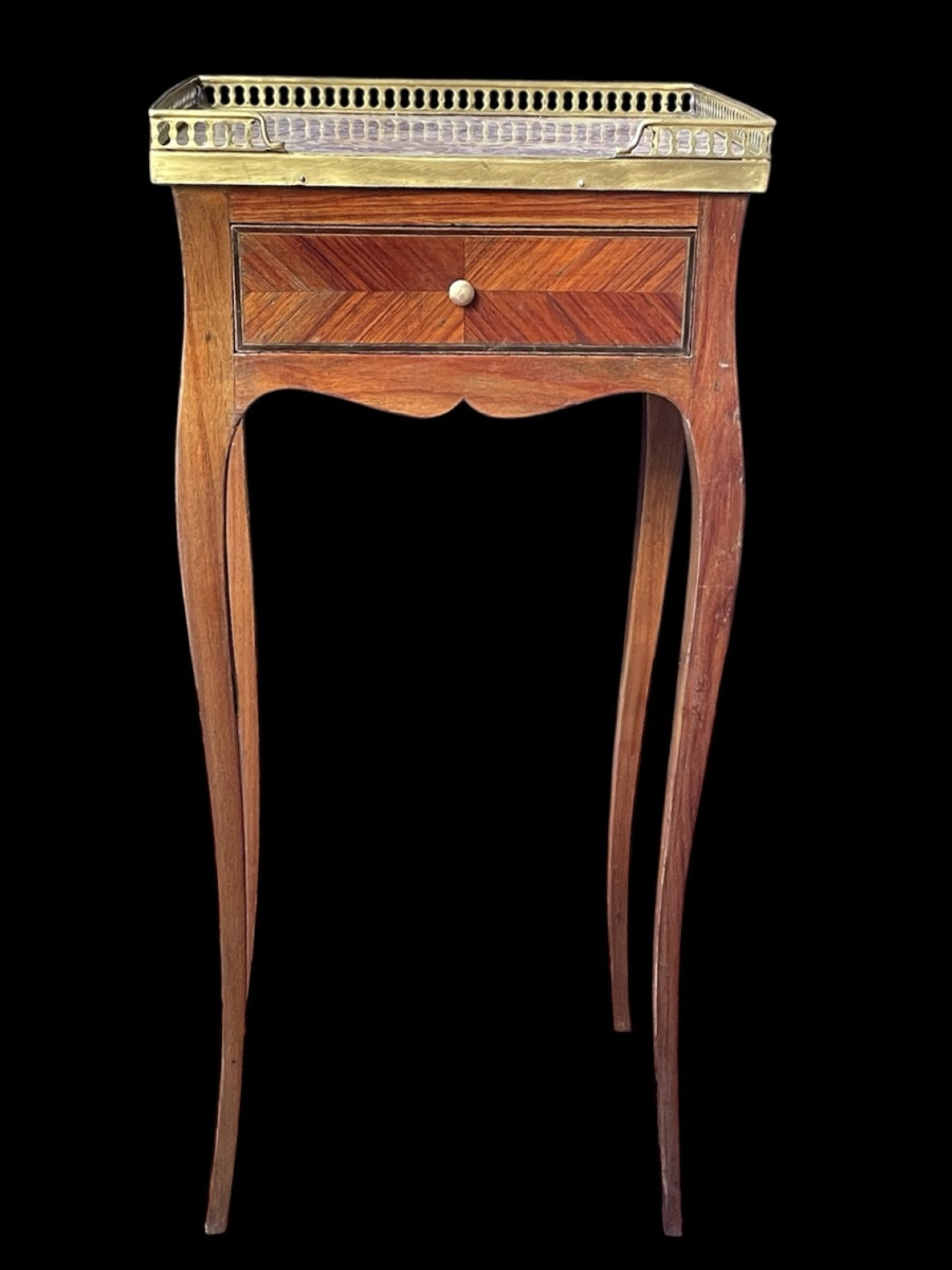 Ouis XV Style Flying Table In Marquetry And Marble By Les Fils d'Alfred Wimphen-photo-2