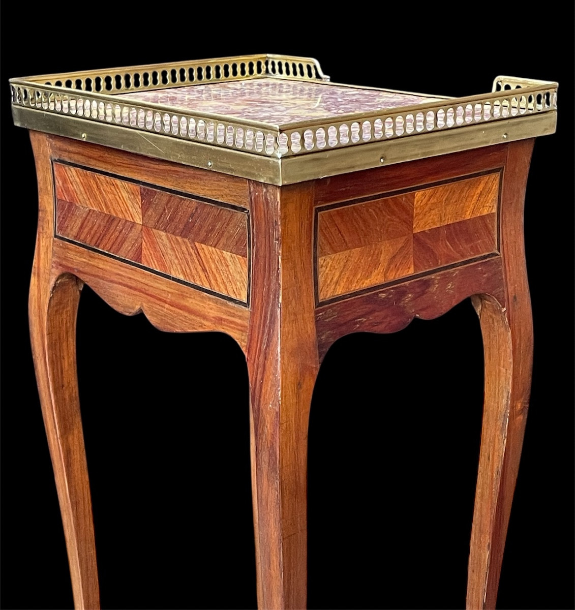 Ouis XV Style Flying Table In Marquetry And Marble By Les Fils d'Alfred Wimphen-photo-3