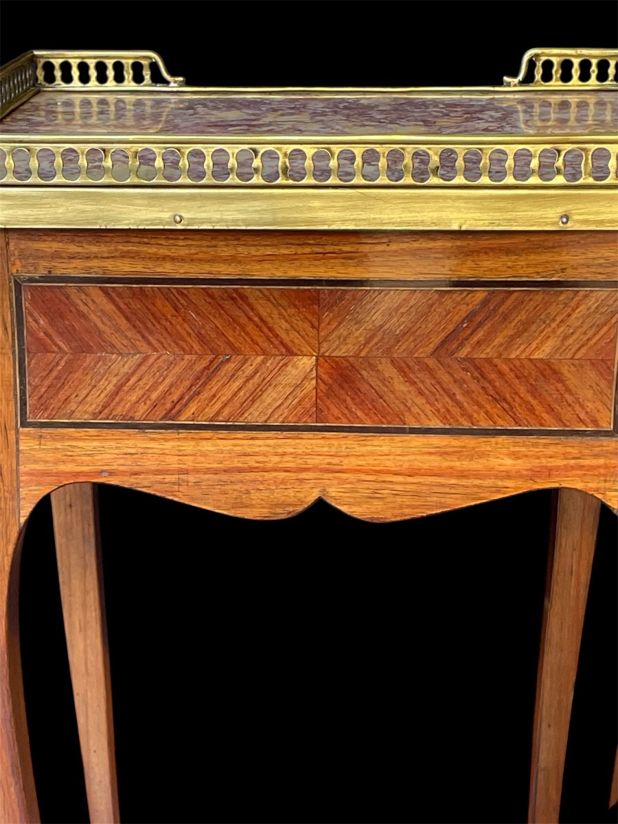 Ouis XV Style Flying Table In Marquetry And Marble By Les Fils d'Alfred Wimphen-photo-4