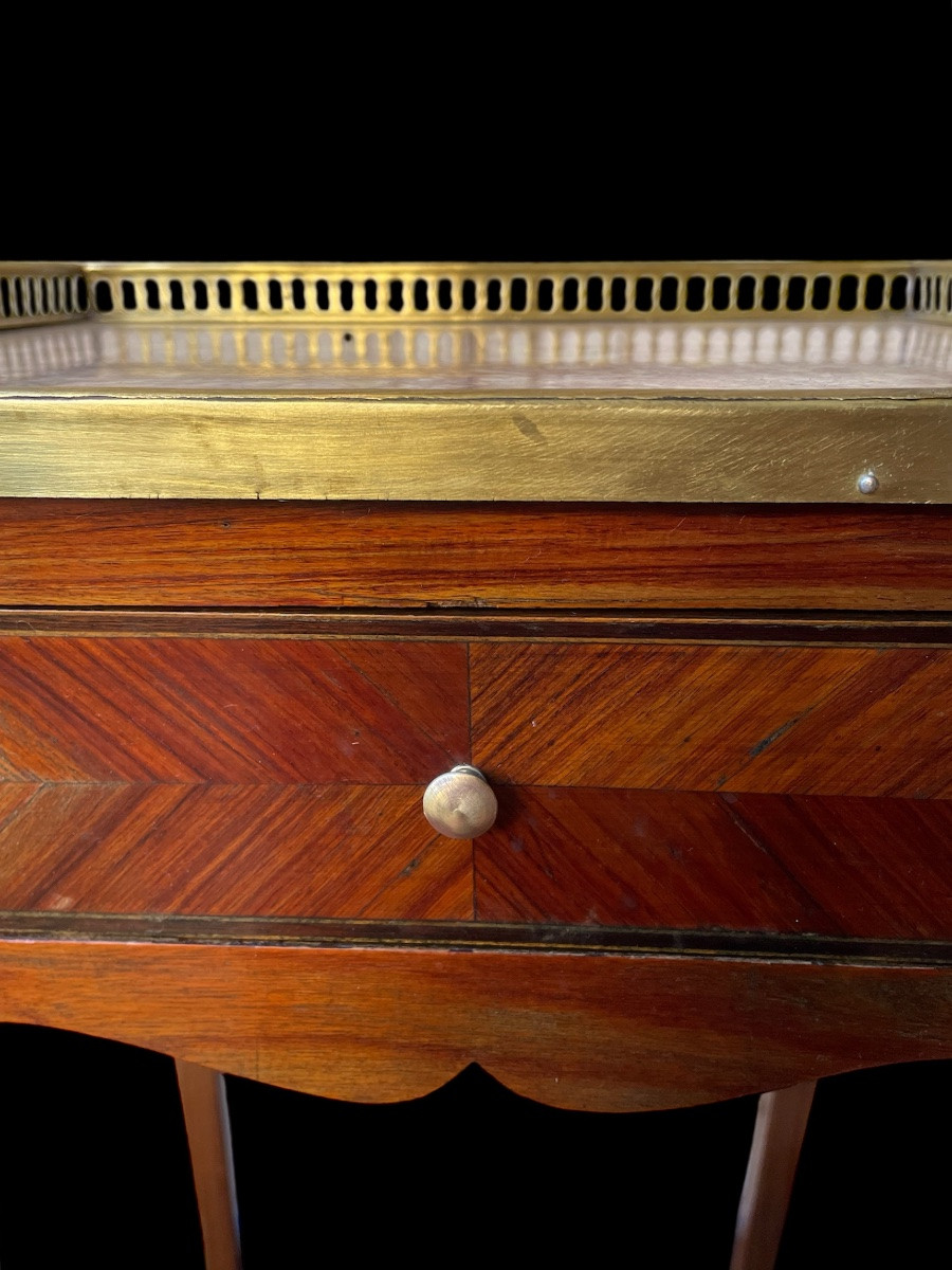 Ouis XV Style Flying Table In Marquetry And Marble By Les Fils d'Alfred Wimphen-photo-2
