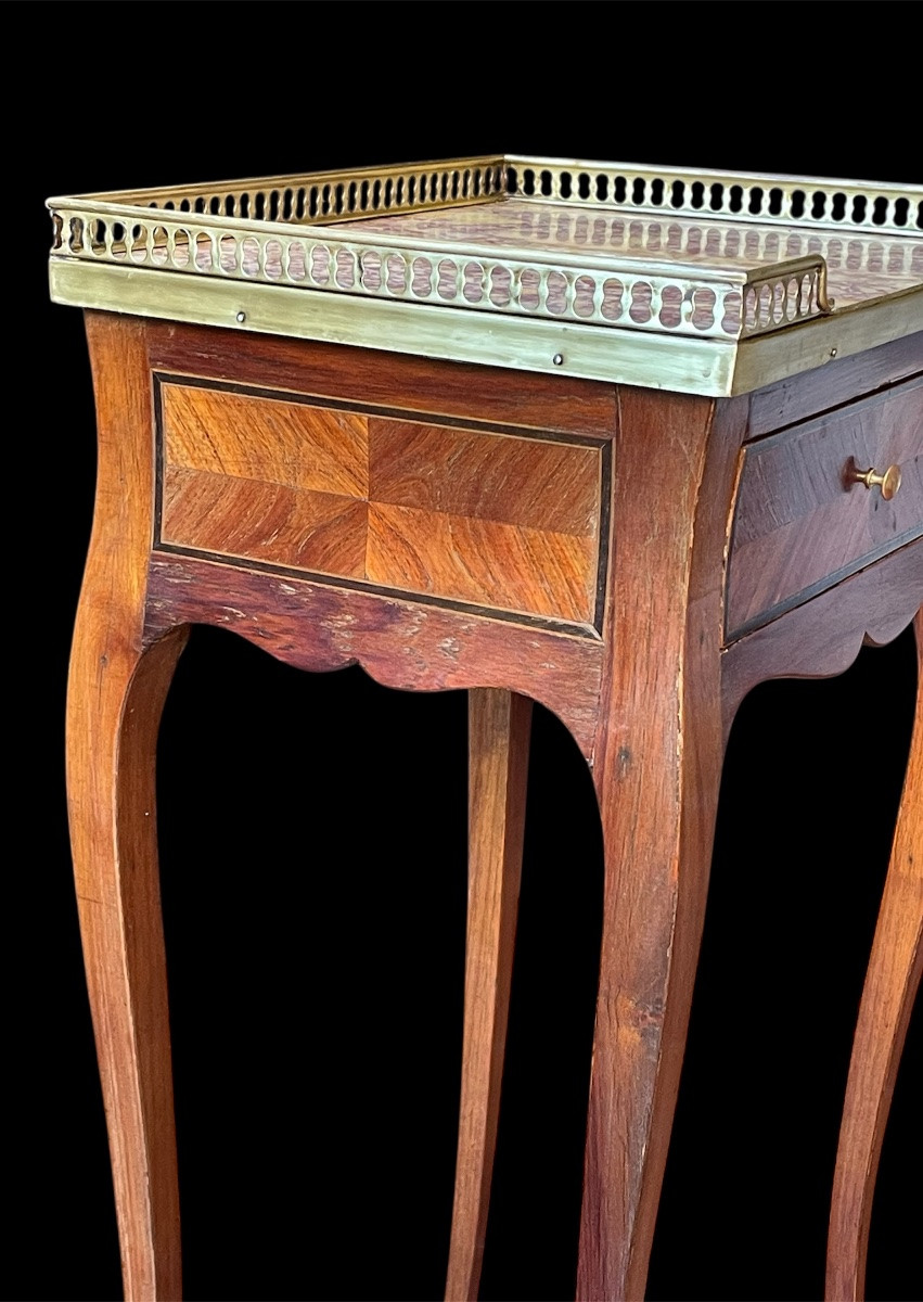 Ouis XV Style Flying Table In Marquetry And Marble By Les Fils d'Alfred Wimphen-photo-3