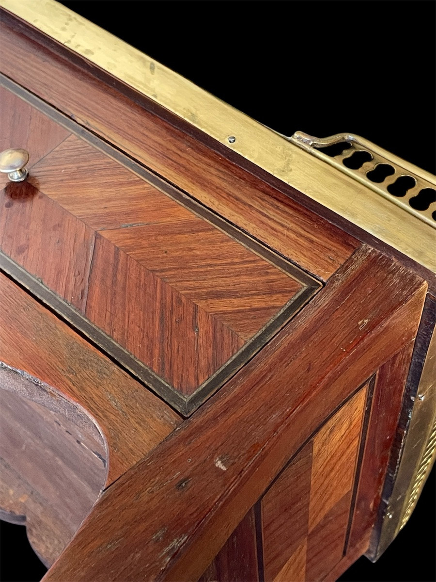 Ouis XV Style Flying Table In Marquetry And Marble By Les Fils d'Alfred Wimphen-photo-5