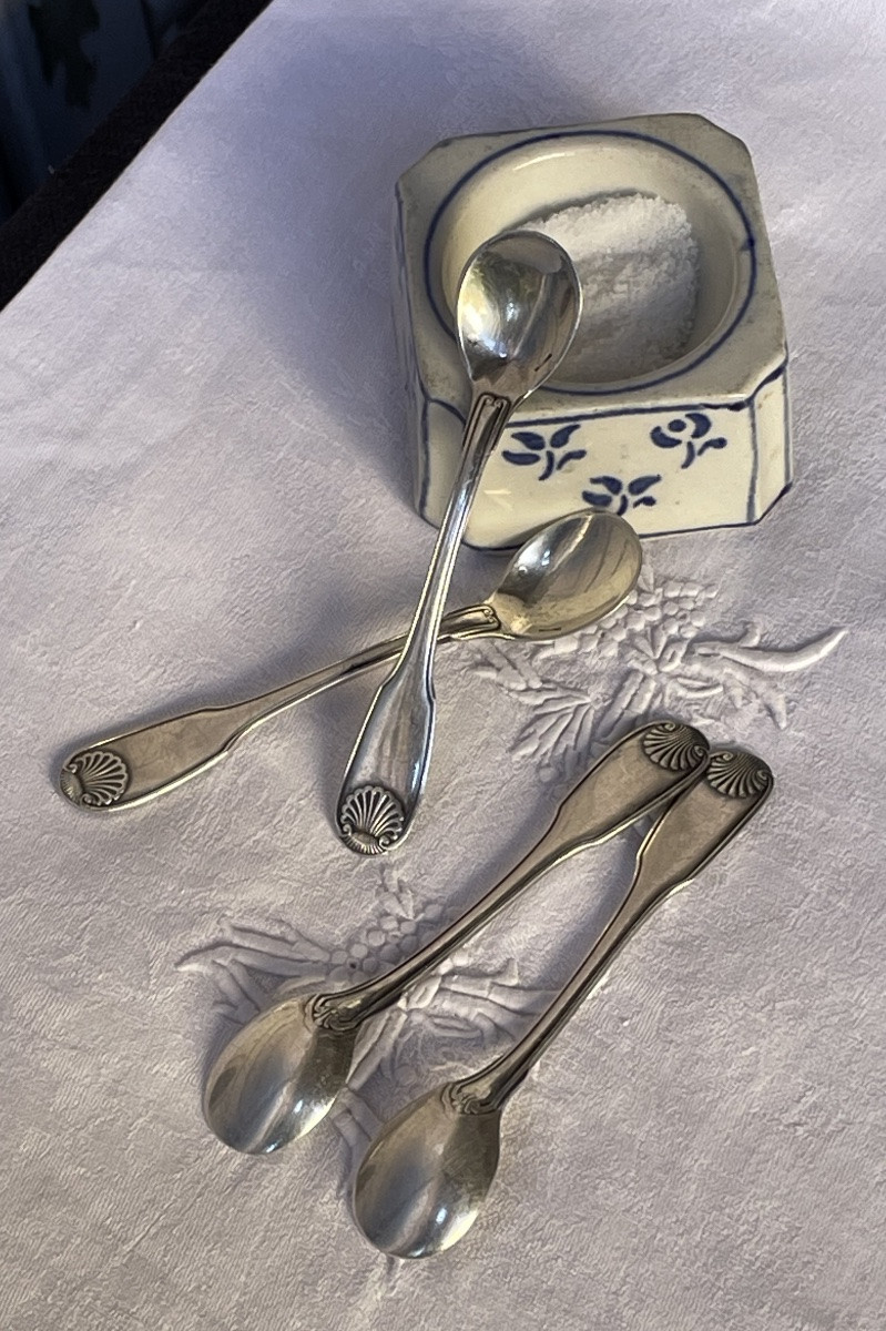 PELLES À SEL DE LA MAISON CHRISTOFLE EN MÉTAL  ARGENTÉ MODÈLE VENDÔME CUILLÈRE À SEL ARGENTERIE-photo-4