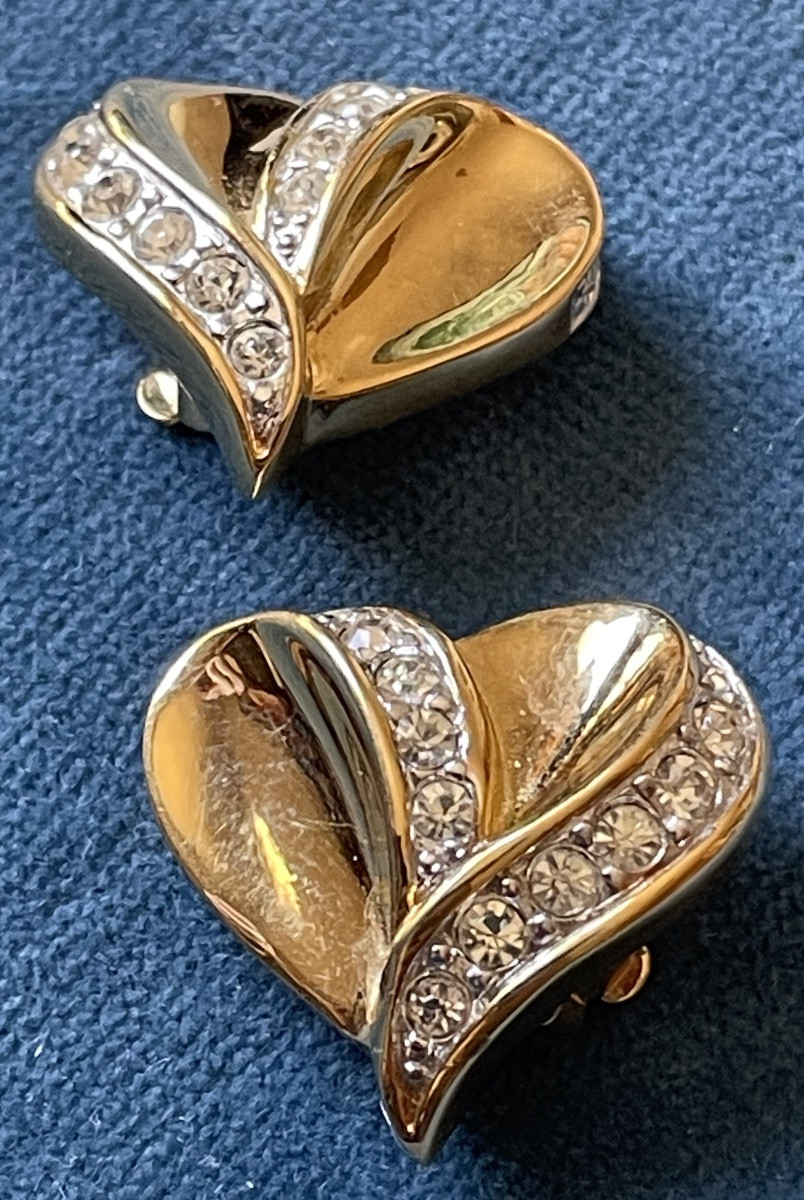 BOUCLES D'OREILLES CLIPS NINA RICCI EN MÉTAL DORÉ ET STRASS  VINTAGE BIJOUX ESPRIT COUTURE-photo-3