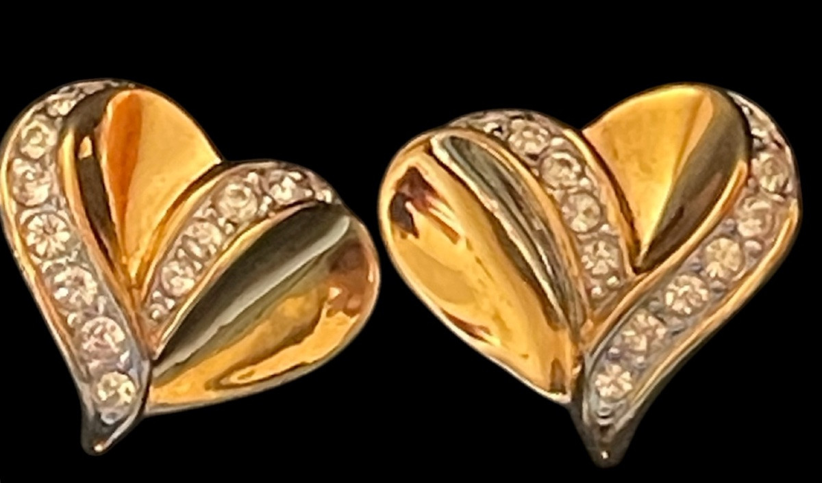 BOUCLES D'OREILLES CLIPS NINA RICCI EN MÉTAL DORÉ ET STRASS  VINTAGE BIJOUX ESPRIT COUTURE-photo-4