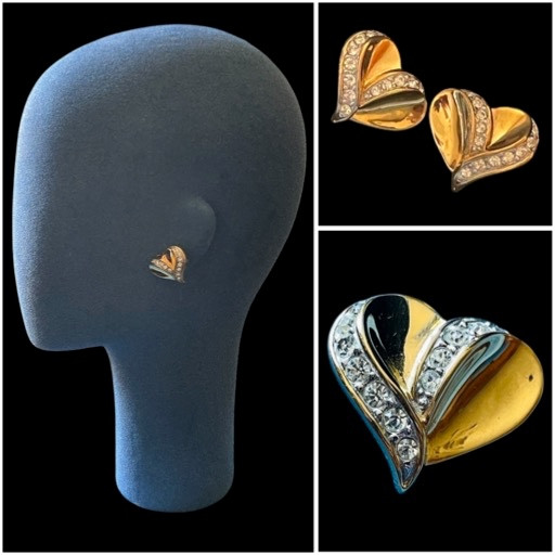 BOUCLES D'OREILLES CLIPS NINA RICCI EN MÉTAL DORÉ ET STRASS  VINTAGE BIJOUX ESPRIT COUTURE