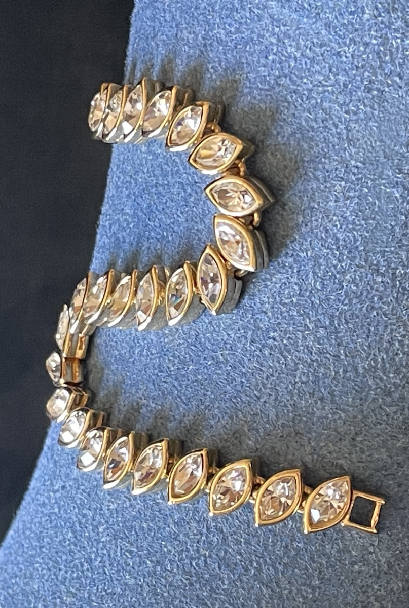 Nina Ricci Couture Bracelet In Gold-plated Metal And Rhinestones - Vintage Style Jewelry-photo-4