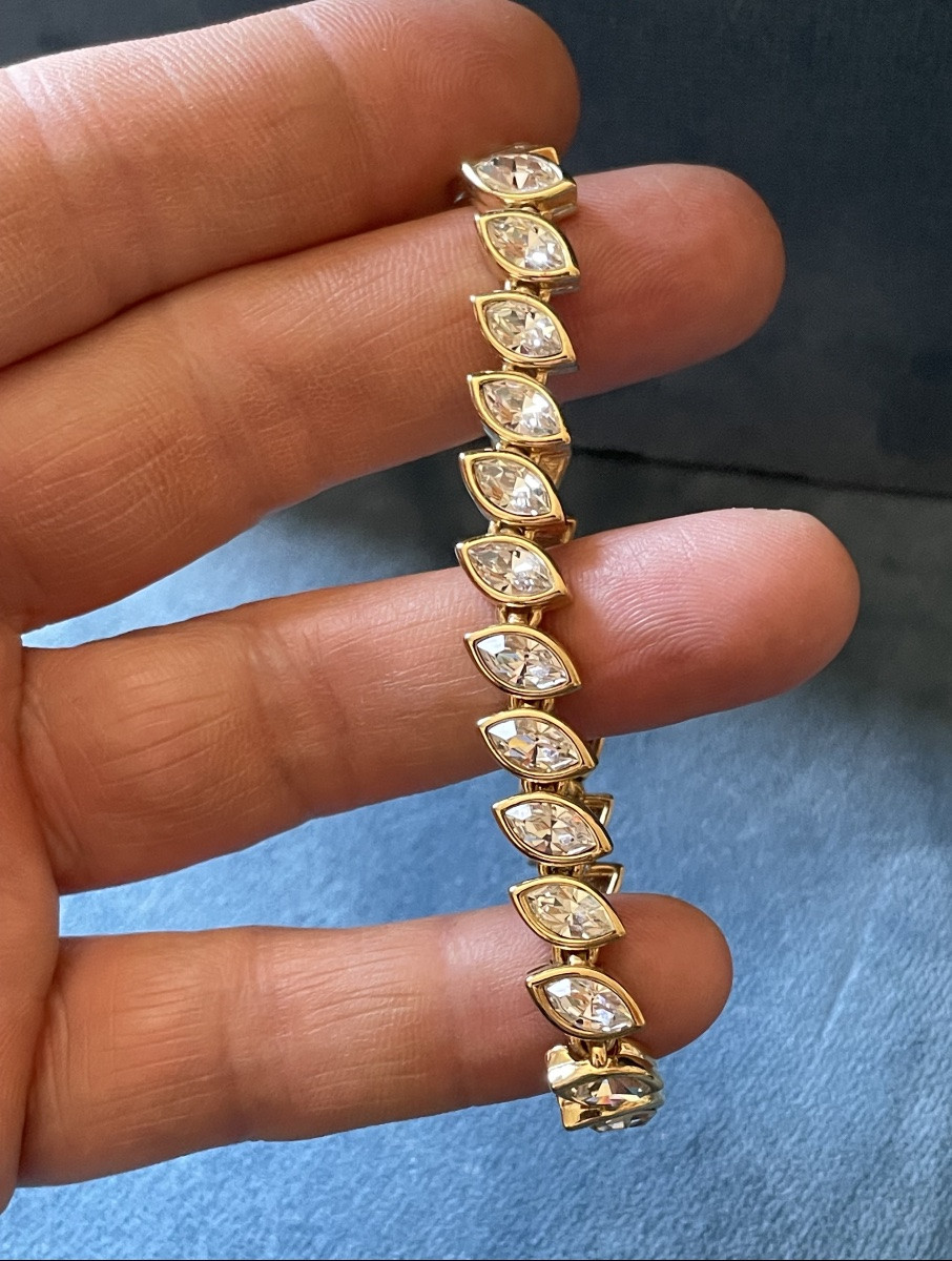 Nina Ricci Couture Bracelet In Gold-plated Metal And Rhinestones - Vintage Style Jewelry-photo-1