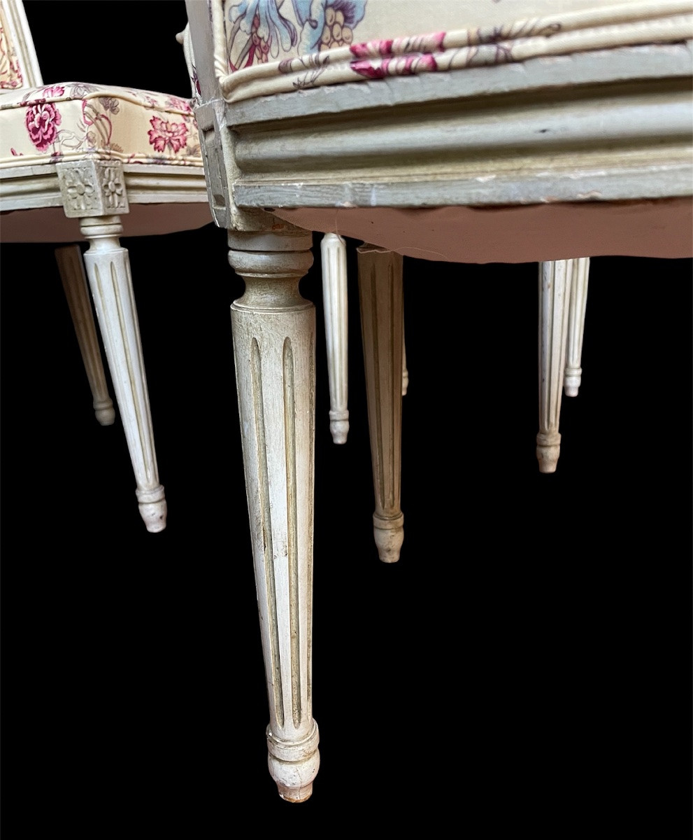 SÉRIE DE 4 CHAISES DE STYLE LOUIS XVI VERS 1960  TISSUS BRAQUENIÉ LONGUEVILLE-photo-8