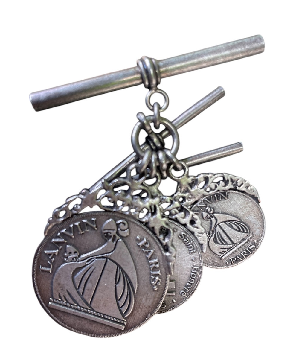 Couture Brooch By The House Of Lanvin Silver-plated Metal Medallion Charms Aged Patina