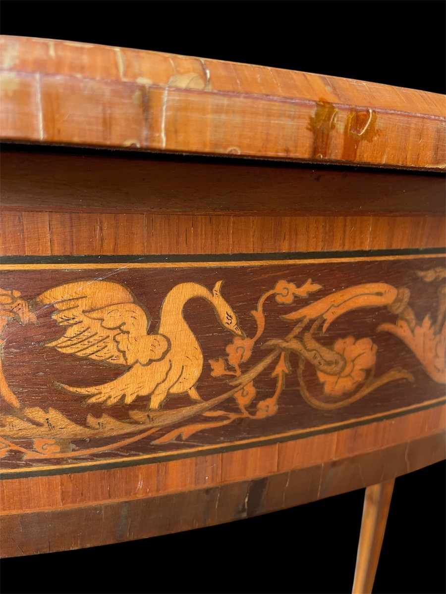 CONSOLE DEMI-LUNE MARQUETÉE TRAVAIL ITALIEN DU XIX ÈME SIÈCLE DANS LE GOÛT NÉO-CLASSIQUE-photo-4