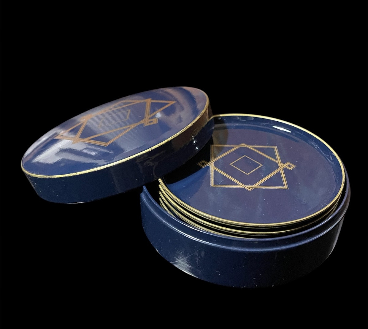 COFFRET DE DESSOUS DE VERRE EN LAQUE DE LA MAISON CHRISTOFLE  STYLE ART DÉCO  BLEU NUIT BOÎTE -photo-3