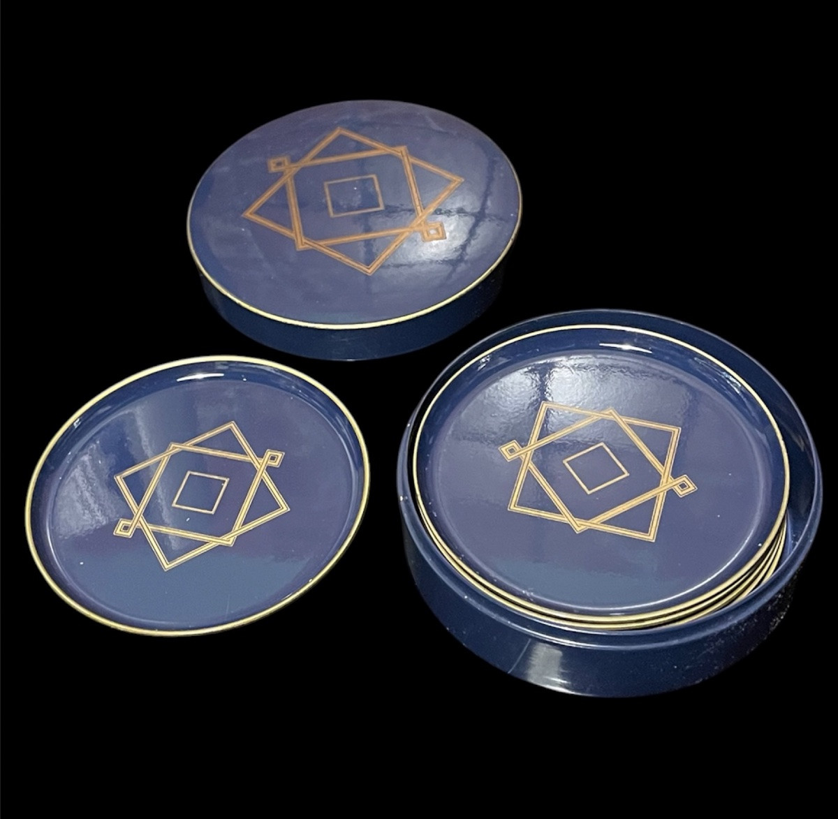 COFFRET DE DESSOUS DE VERRE EN LAQUE DE LA MAISON CHRISTOFLE  STYLE ART DÉCO  BLEU NUIT BOÎTE -photo-4