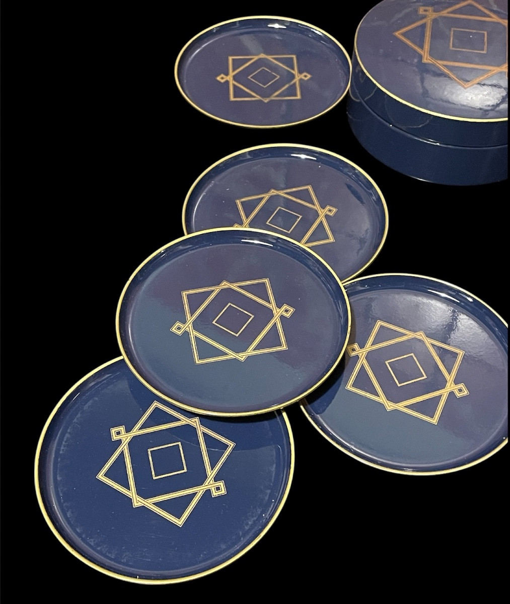 COFFRET DE DESSOUS DE VERRE EN LAQUE DE LA MAISON CHRISTOFLE  STYLE ART DÉCO  BLEU NUIT BOÎTE -photo-2