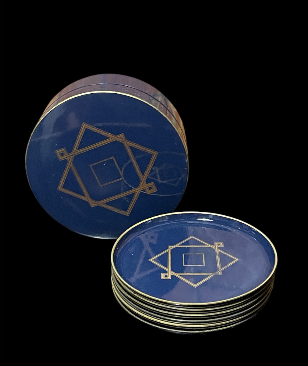 COFFRET DE DESSOUS DE VERRE EN LAQUE DE LA MAISON CHRISTOFLE  STYLE ART DÉCO  BLEU NUIT BOÎTE -photo-4